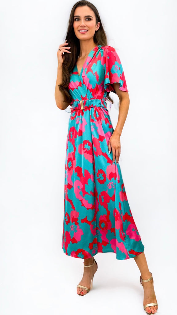 A0883 Mabilia Jade/Pink Midi Dress