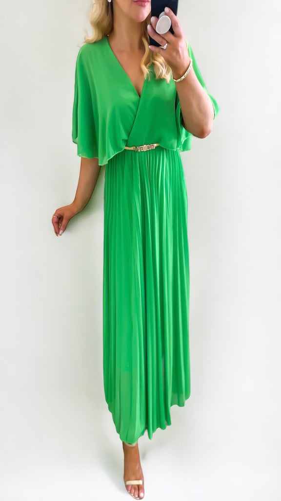 1-A0823 Green Cape Pleat Dress