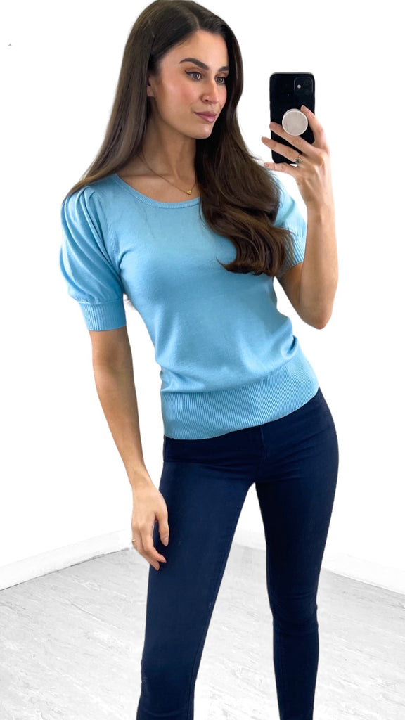 A1026 Fransa Baby Blue Knit Tee