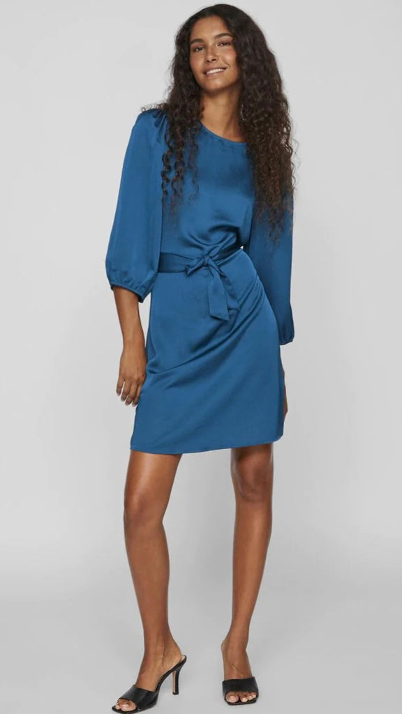A0997 Moroccan Teal Satin Dress