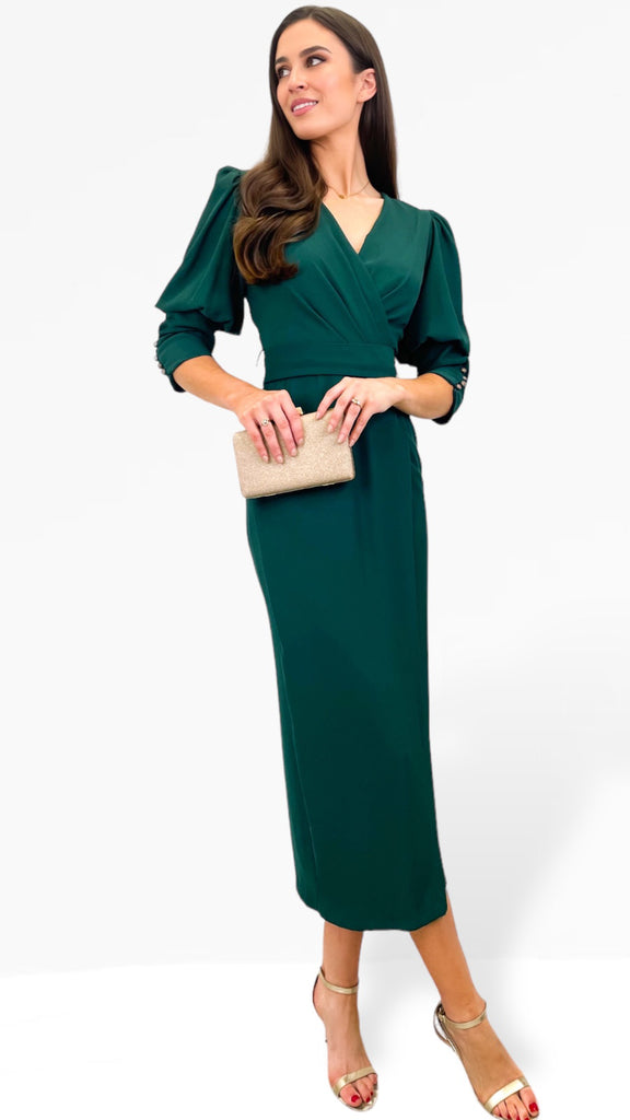 4-A1029 Riquella Puff Sleeve Midi Dress