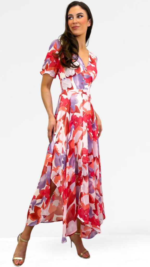 A0824 Multi Print Hi Lo Designer Vibe Dress
