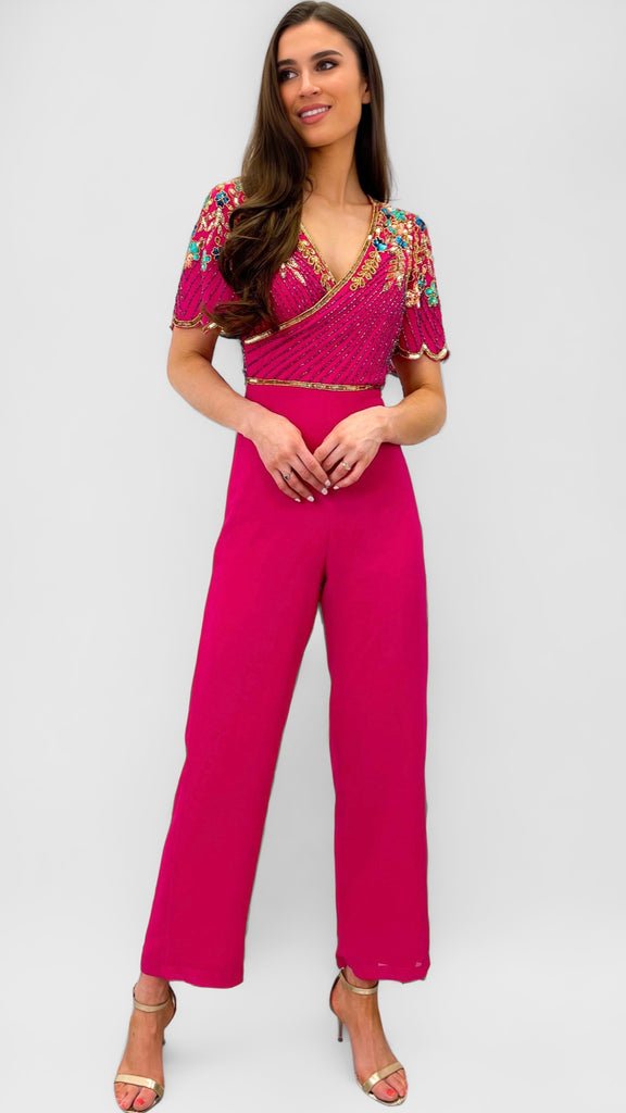 A0954 Pink Embellished Jumpsuit