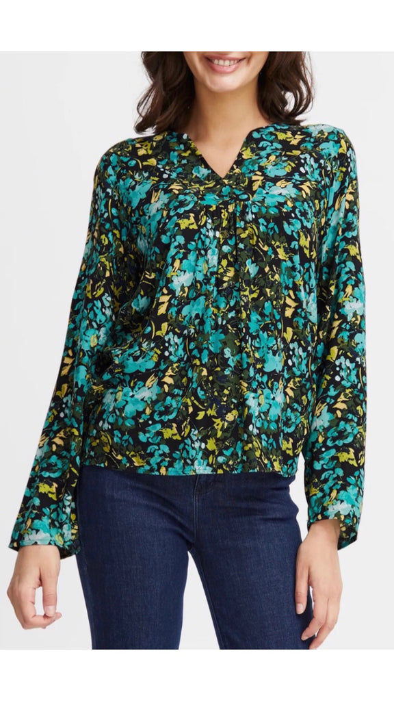 A1106 Kiki Blouse Turq Mix Print
