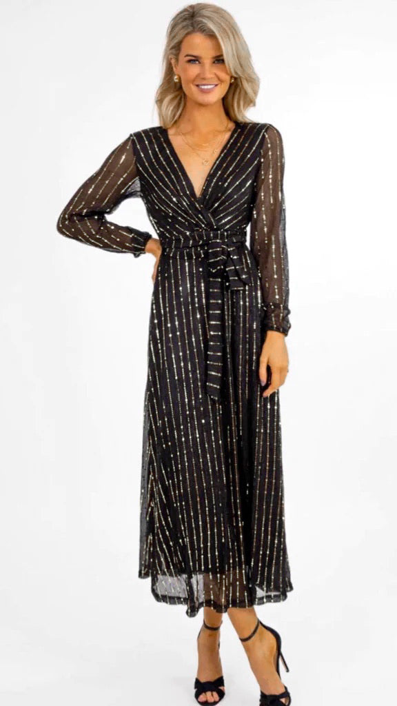 A1215 Kylie Black Sparkle Dress
