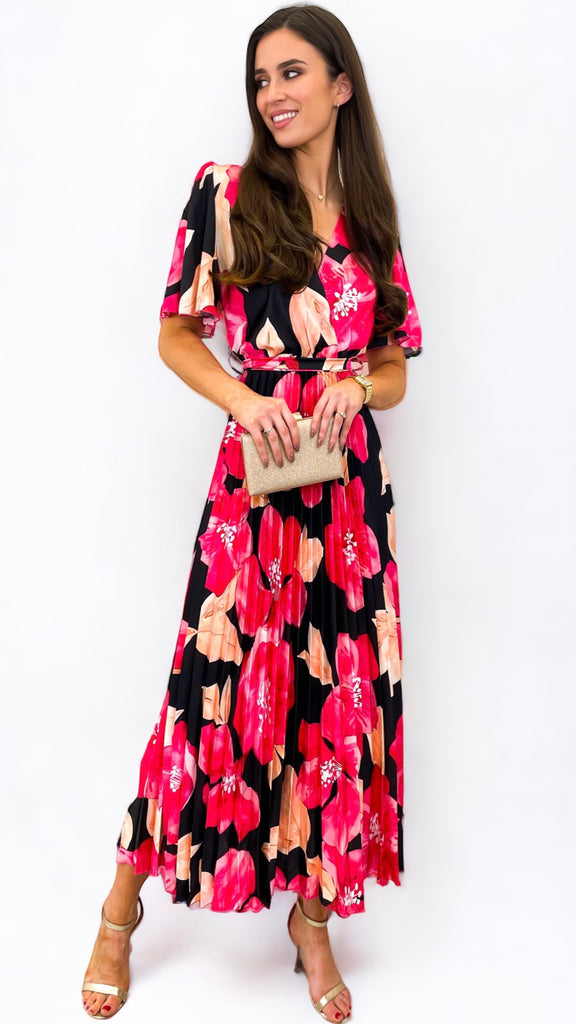 A1056 Laure Satin Feel Pleat Dress