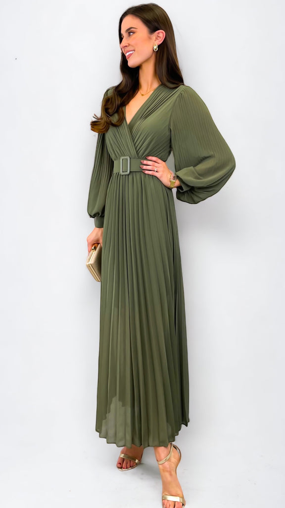 A1099 Callie Khaki Pleat Dress
