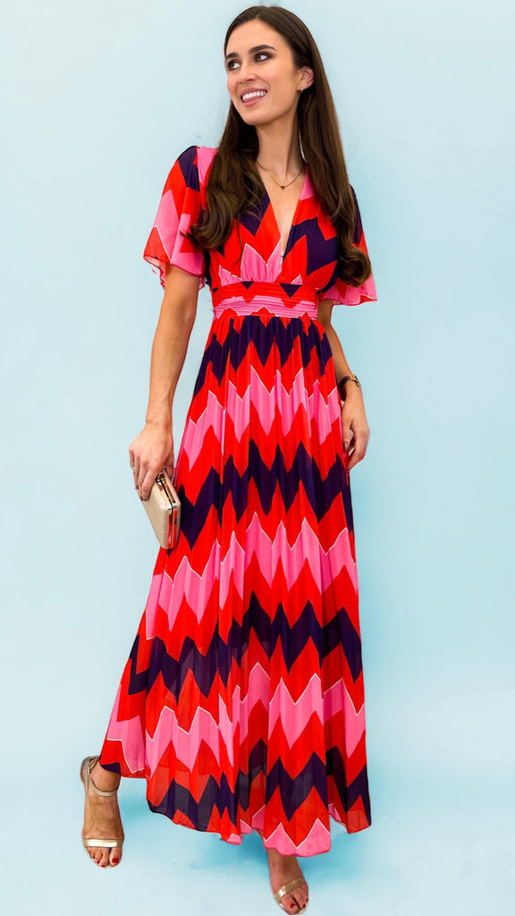 4-A1040 Zig Zag Floaty Sleeve Dress
