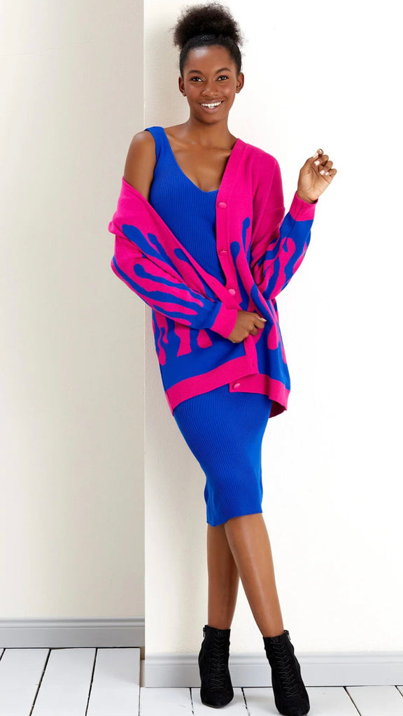 A1214 Yamato Knit Dress & Cardi Set