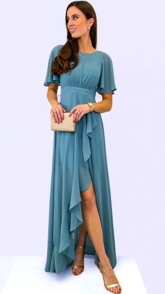 A1156 Duckegg Dip Hem Dress