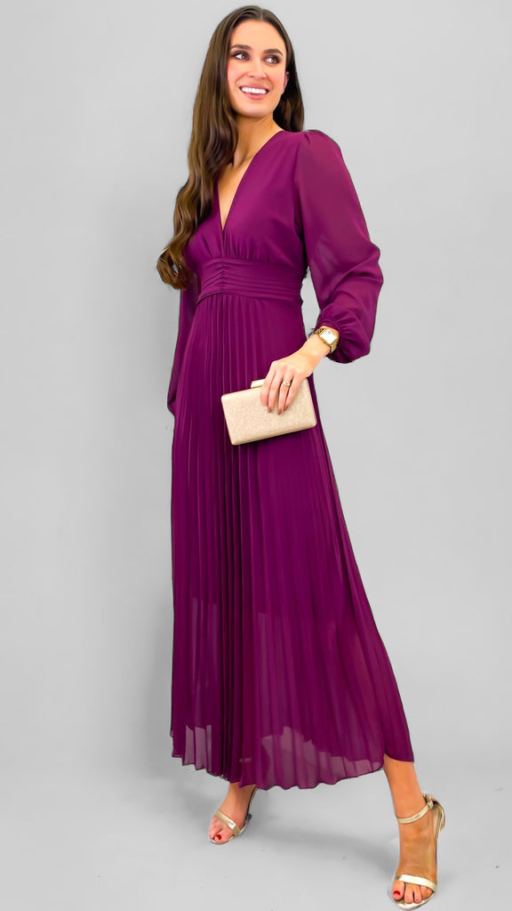 A1200 Kaylee Magenta Midi Pleat Dress