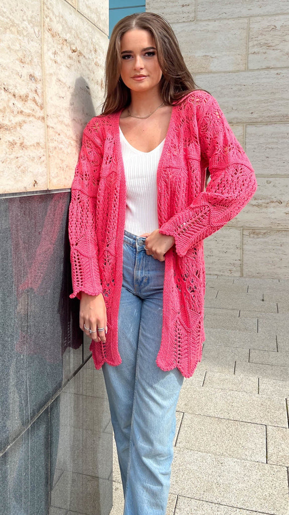 A0939 Coral Crochet Cardi