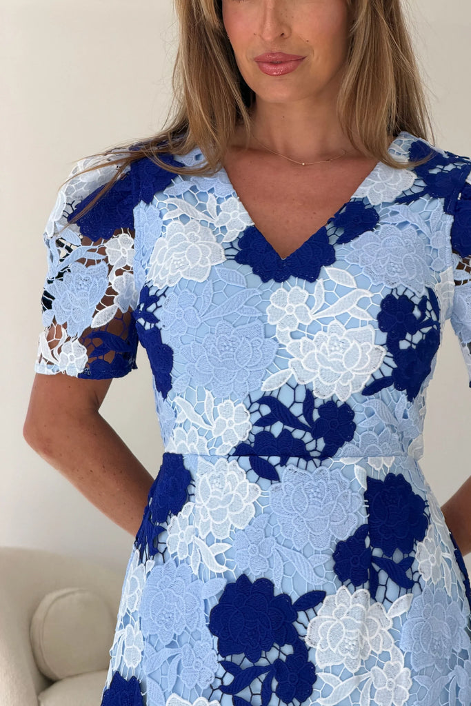 A3146 Martina Crochet Dress Blue
