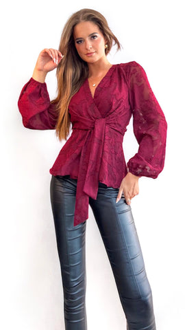4-A1241 Elette Beet Red Satin Blouse