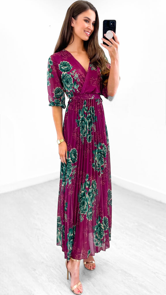 A0982 Gaila Magenta Print Pleat Dress