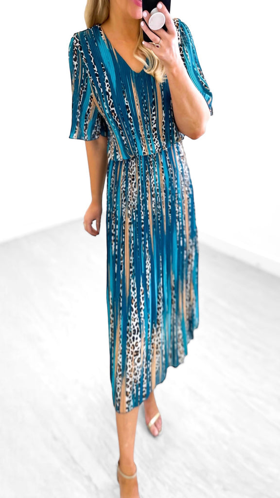 A1097 Liga Teal Print Loose Top Dress