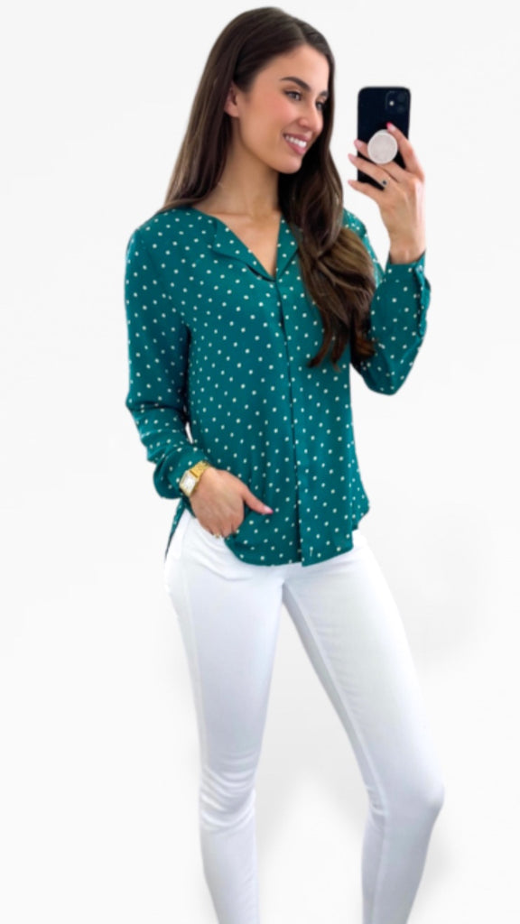A0970 Byhialice Green Print Blouse