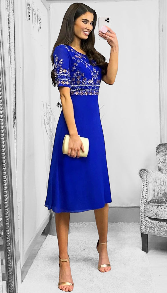 1-A0951 Blathin Sequin Top Flare Dress