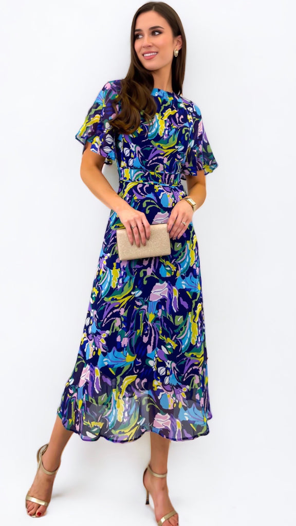 5-A1082 Eva Floral Midi Dress Purple