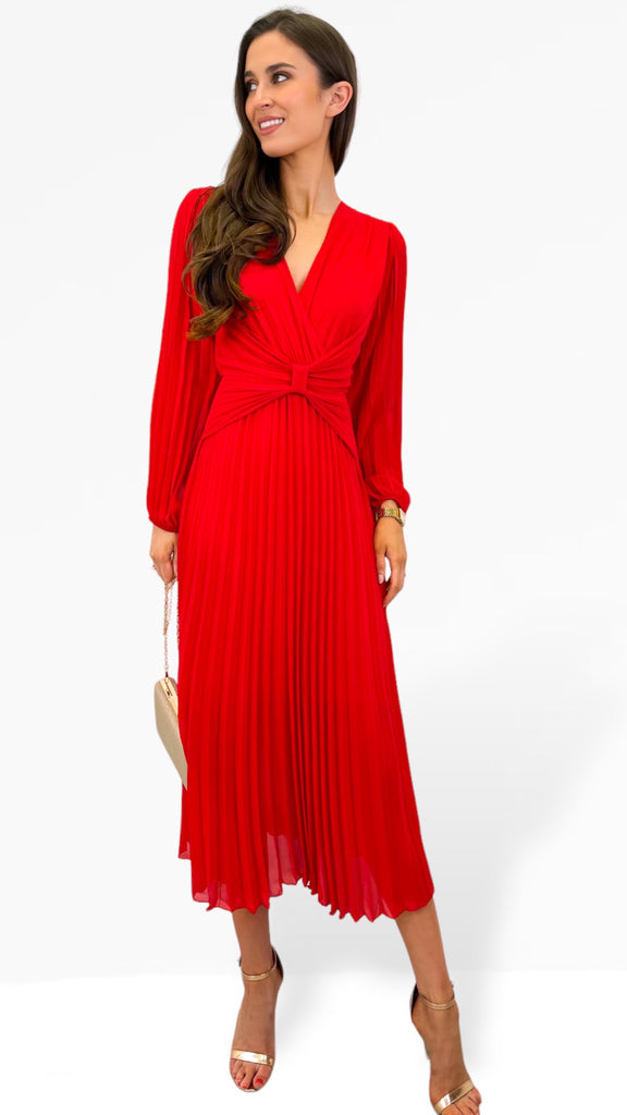 A1002 Red Corset Pleat Dress