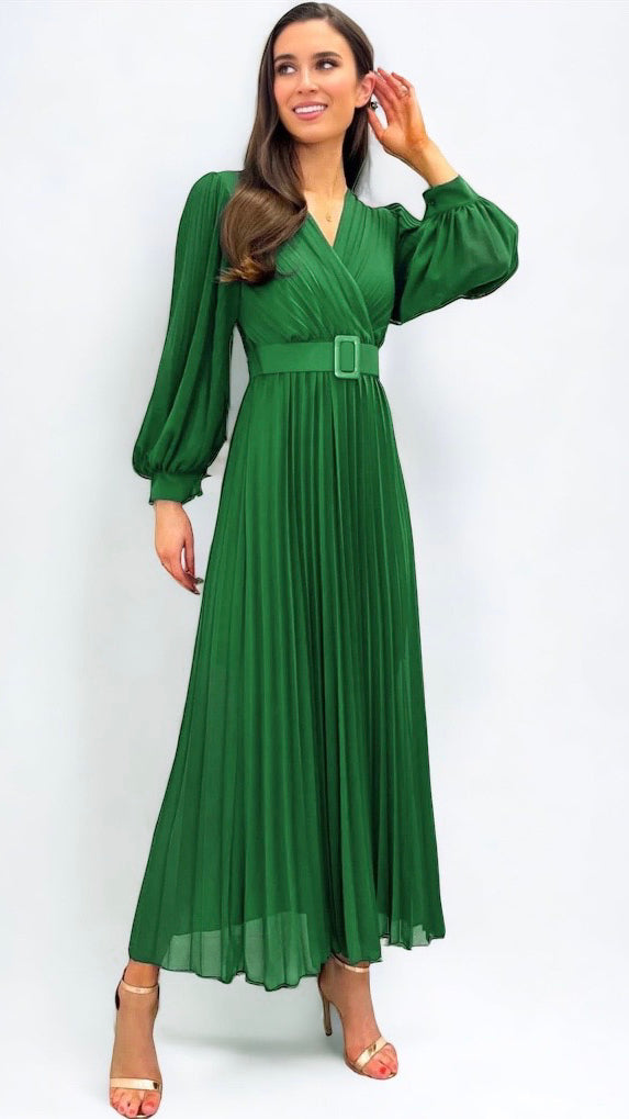 A1103 Callie Green Pleat Dress