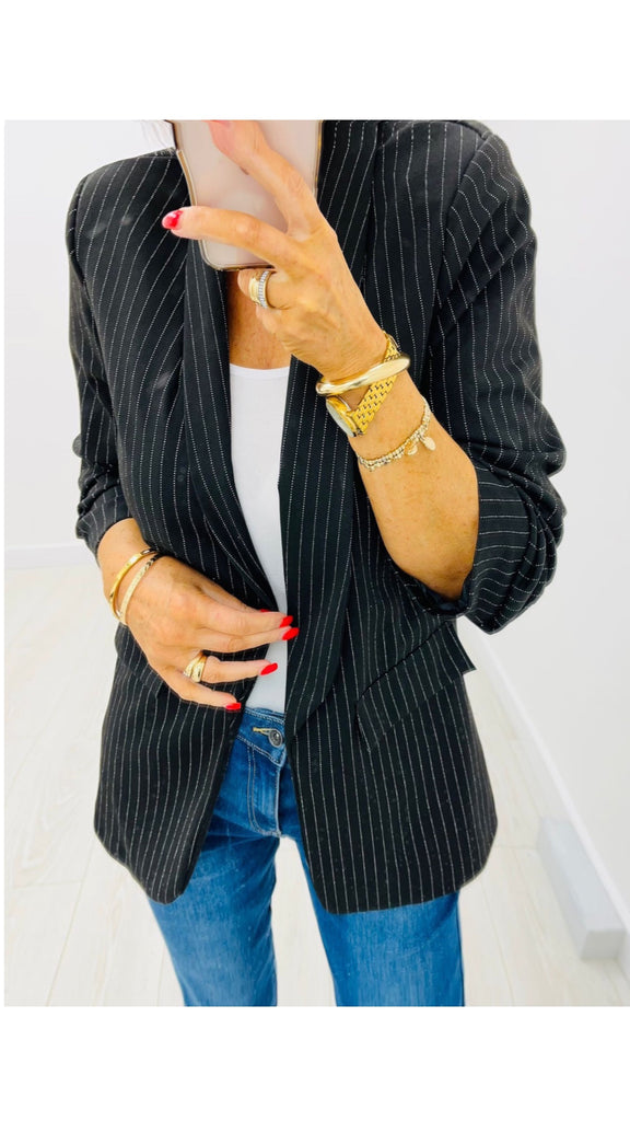 A1094 Black Pinstripe Blazer