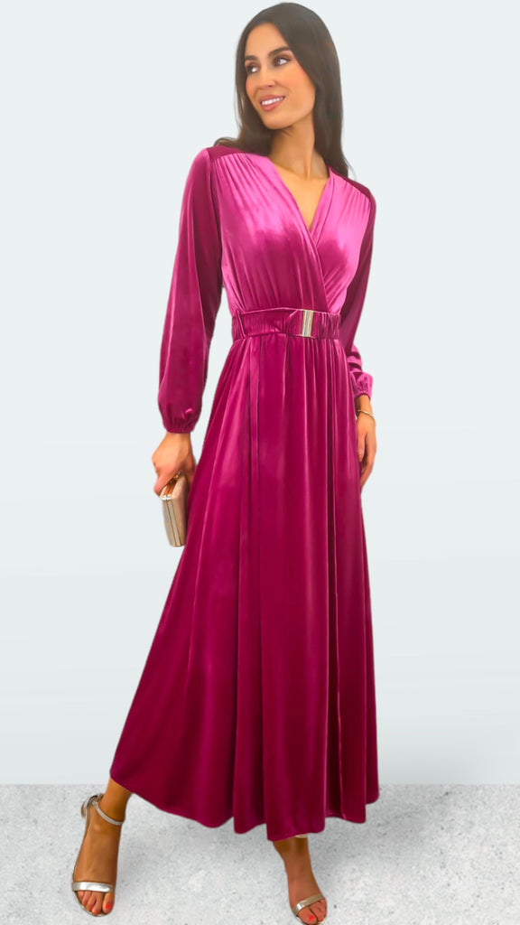 A1228 Mabilia Magenta Velour Dress