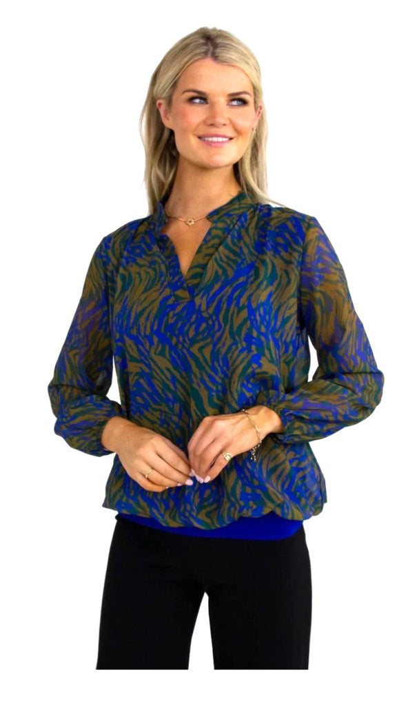 A1176 Bella Khaki/Blue Band Top