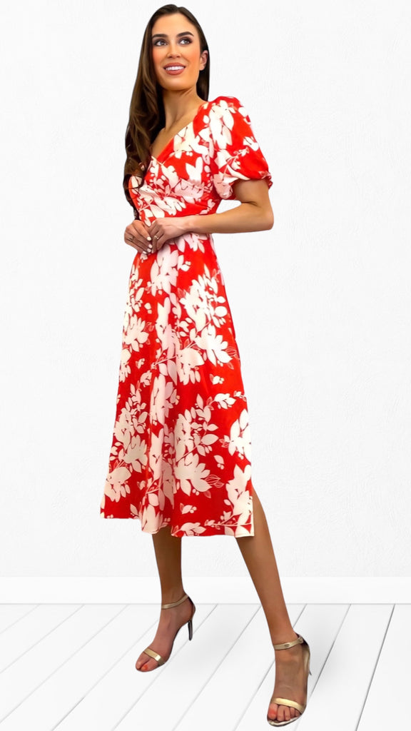 A0783 Maria Floral Puff Sleeve Dress