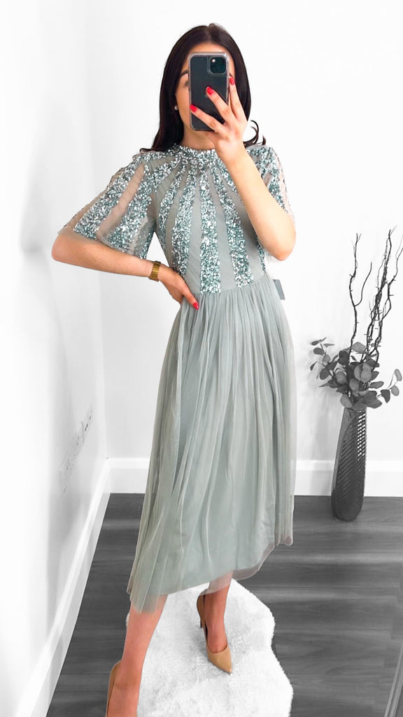 A0864 Sage Tulle Dress