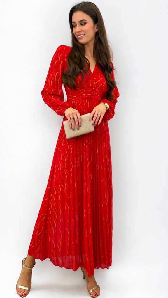 A1119 Red/Gold Pleat Dress