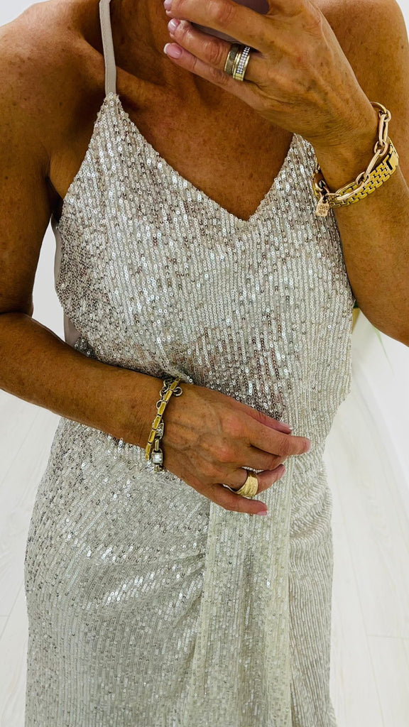 4-A0209 Beige/Gold Sequin Top