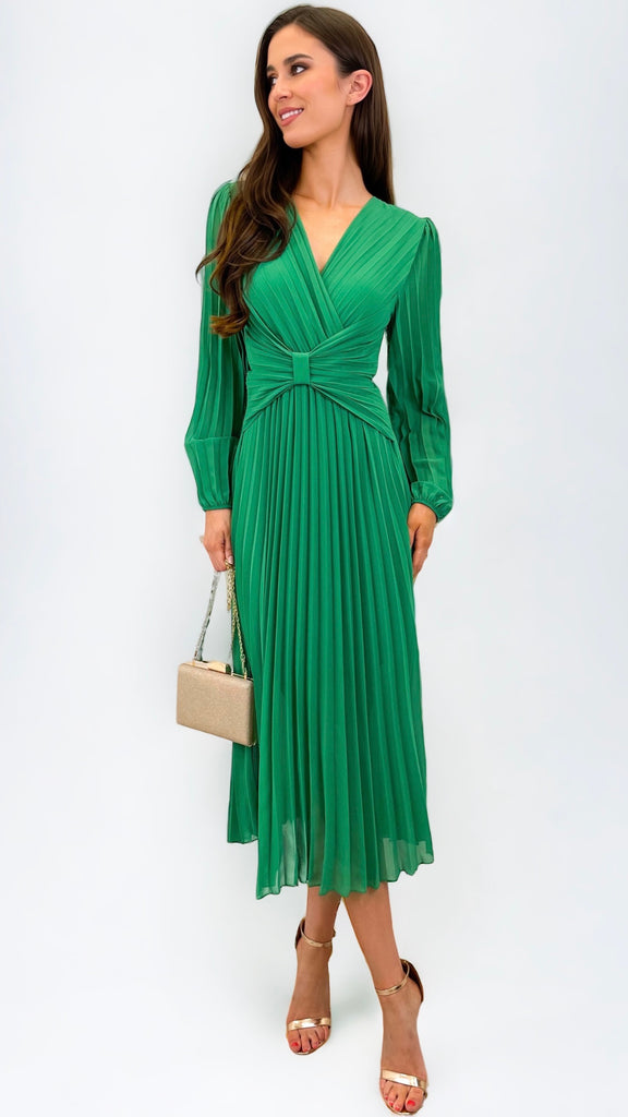 A0948 Green Corset Pleat Dress