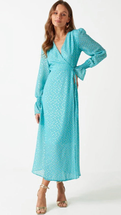 A0726 Sian Gold Foil Spot Dress in Turquoise