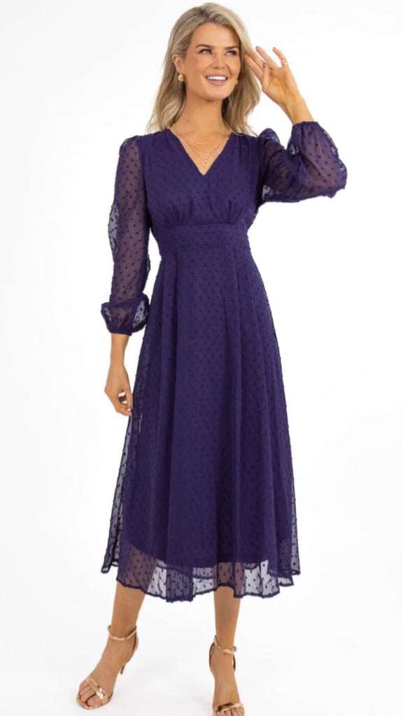 4-A1274 Audrey Purple Textured Print Dress