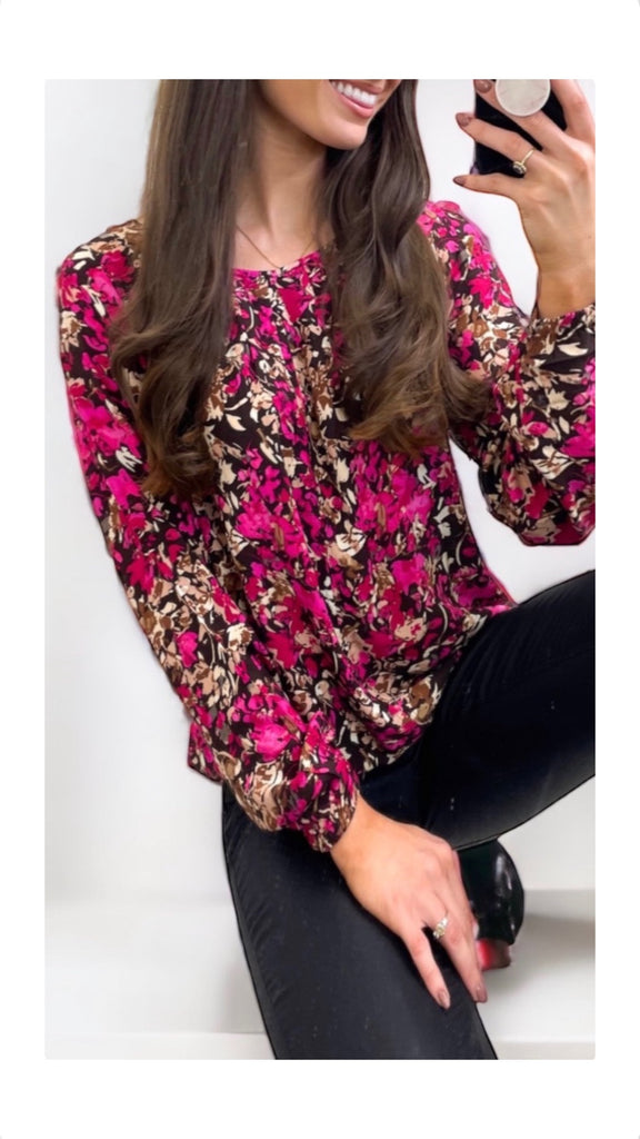 A1104 Eunice Pink Print Blouse