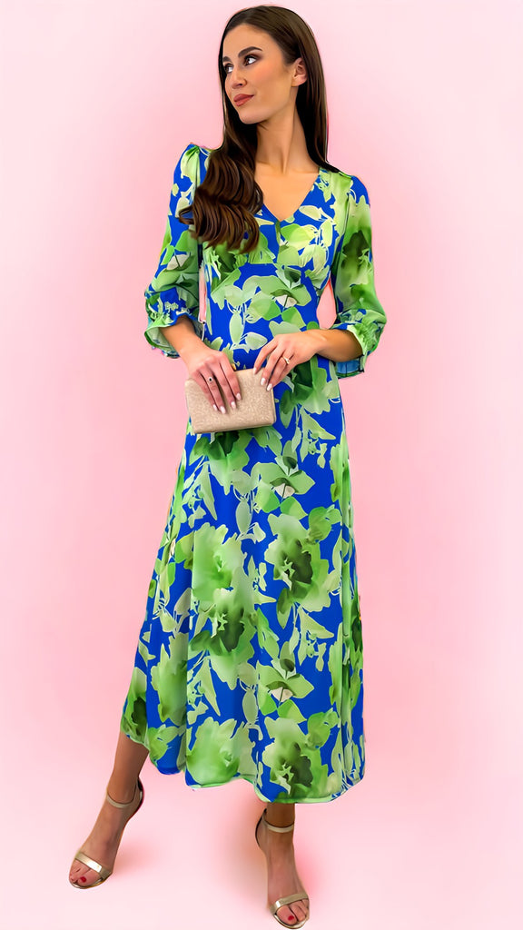 4-A1425 Green/Royal Print Streasa Dress