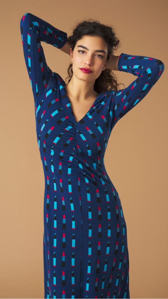 A1108 Lipstick Blue Print Dress