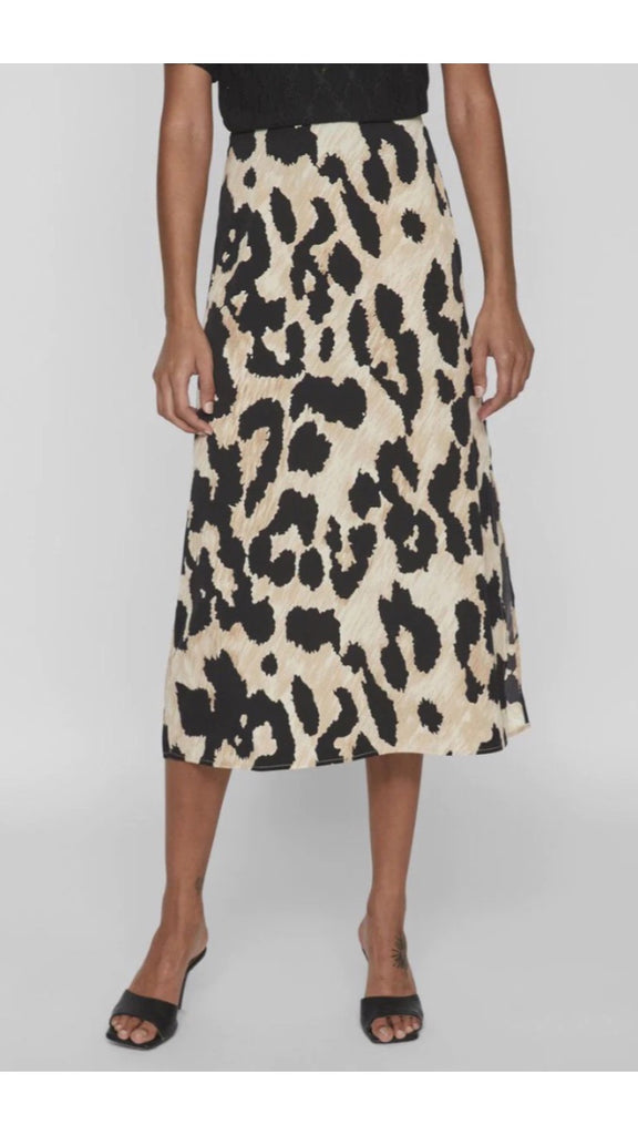 A1203 Vibelina Black/Leo Midi Skirt