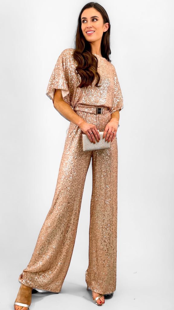 A1205 Gold Sequin Jumpsuit