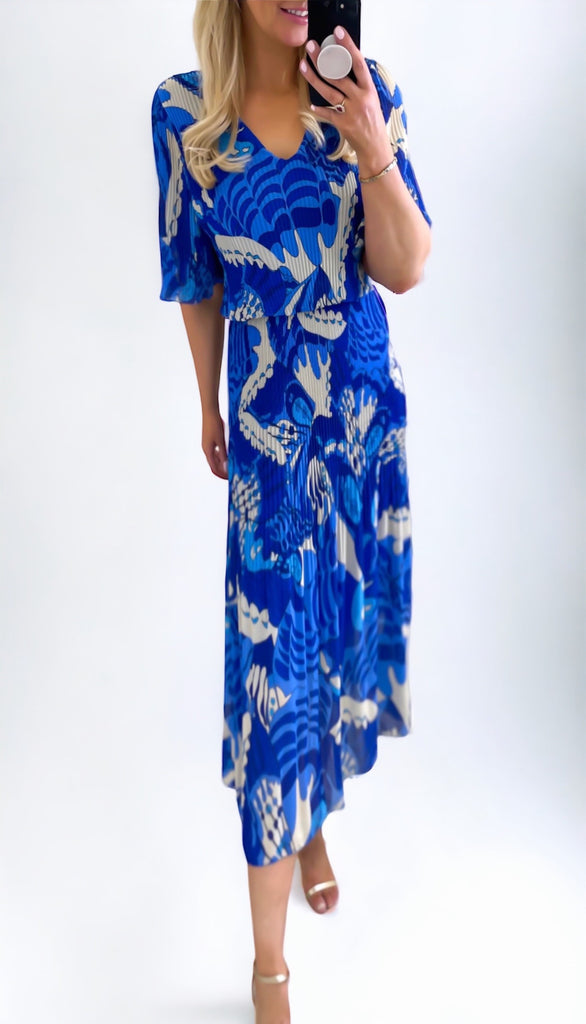 A0934 Blue/White Print Loose Top Dress
