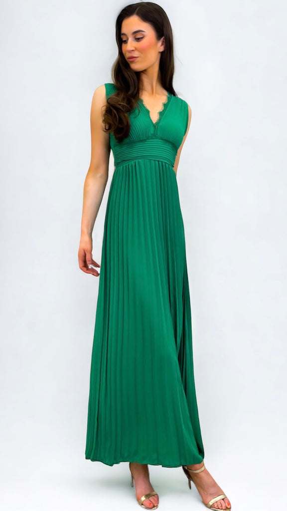 1-A0740 Milano Green Pleat Maxi Dress