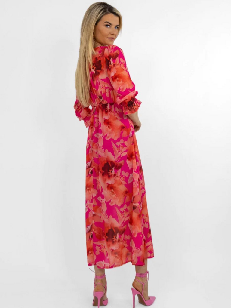 4-A1451 Pink/Orange Print Streasa Dress