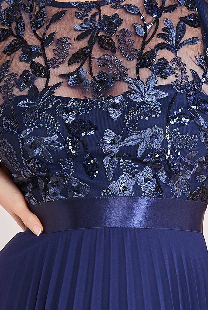 5-A1265 Navy Embroidered Bodice Dress