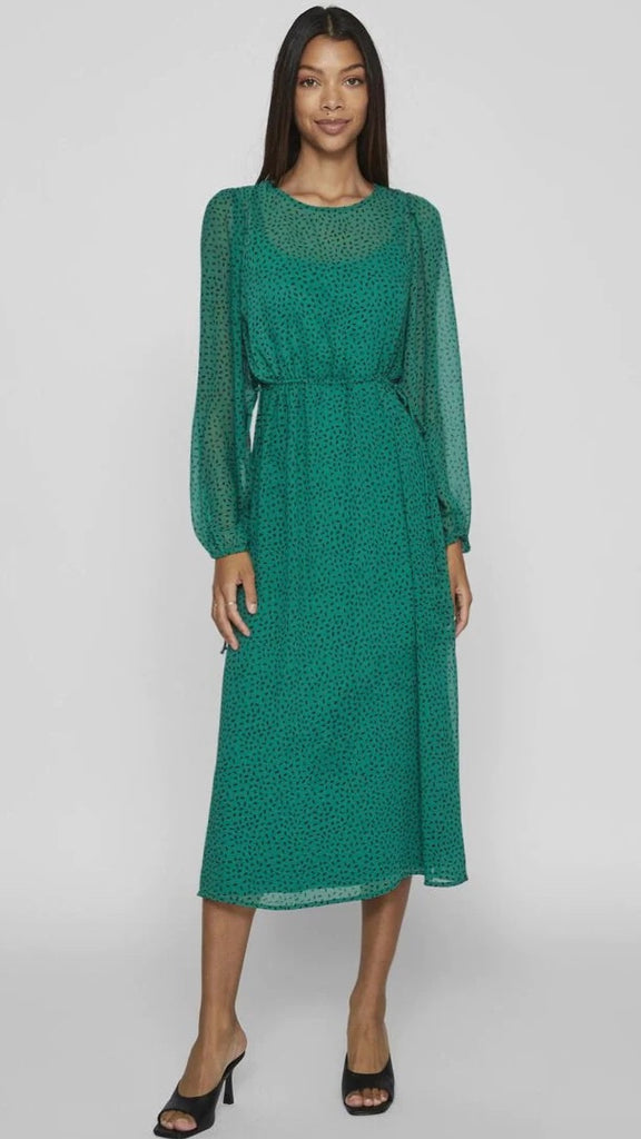 4-A1414 Britanja Dot Midi Dress (Green/Black)