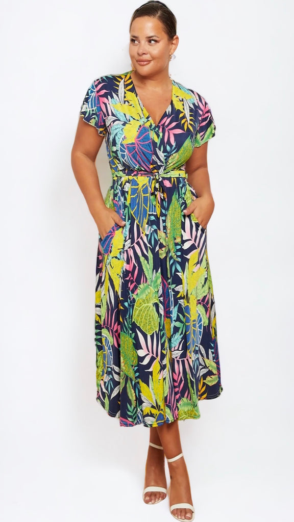 A0885 River Navy Print Dress