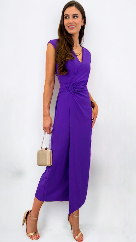 A0968 Elena Purple Faux Wrap Dress