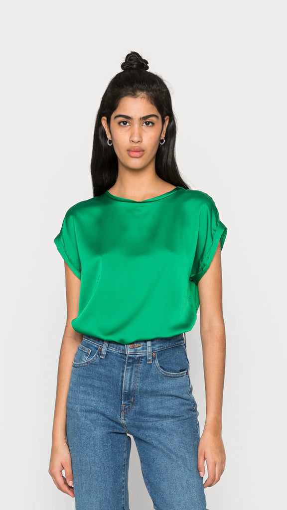A0803 - (SIZES 12,14,16) - Viellette Satin Top Green