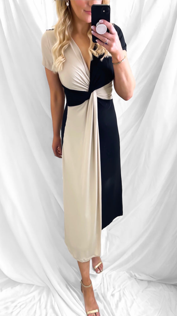 A0688 2 Tone Black/Cream Jersey Dress