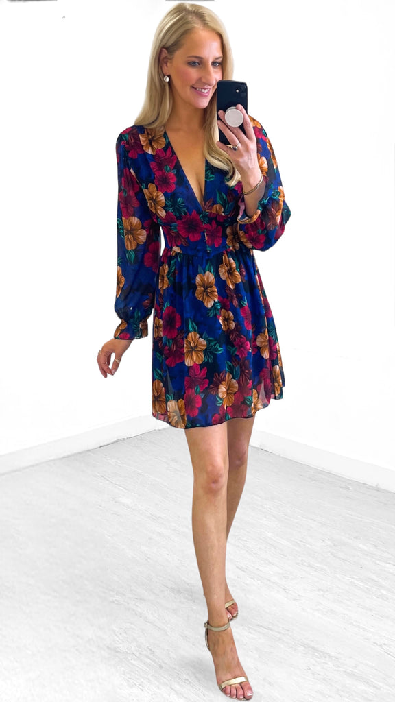 A1027 Cathinka Blue Floral Dress